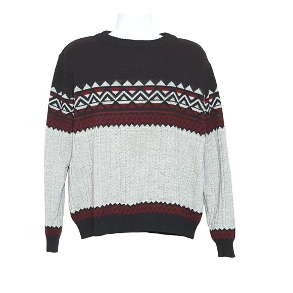 Vintage 80s Rob Winter Mens Nordic Fair Isle Sweater Gray Blue Maroon - Picture 4 of 4